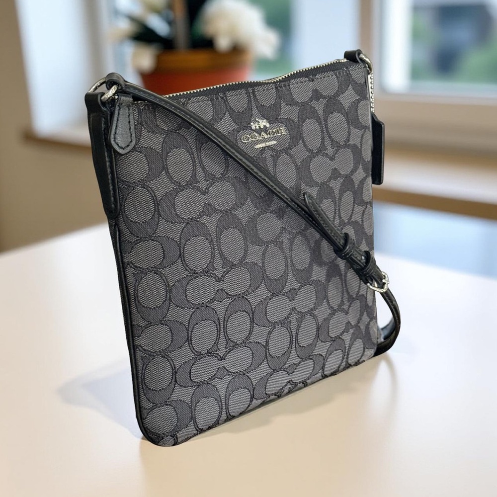Authentic Coach Charcoal Black Signature Jacquard Crossbody Bag - Picture 3 of 14